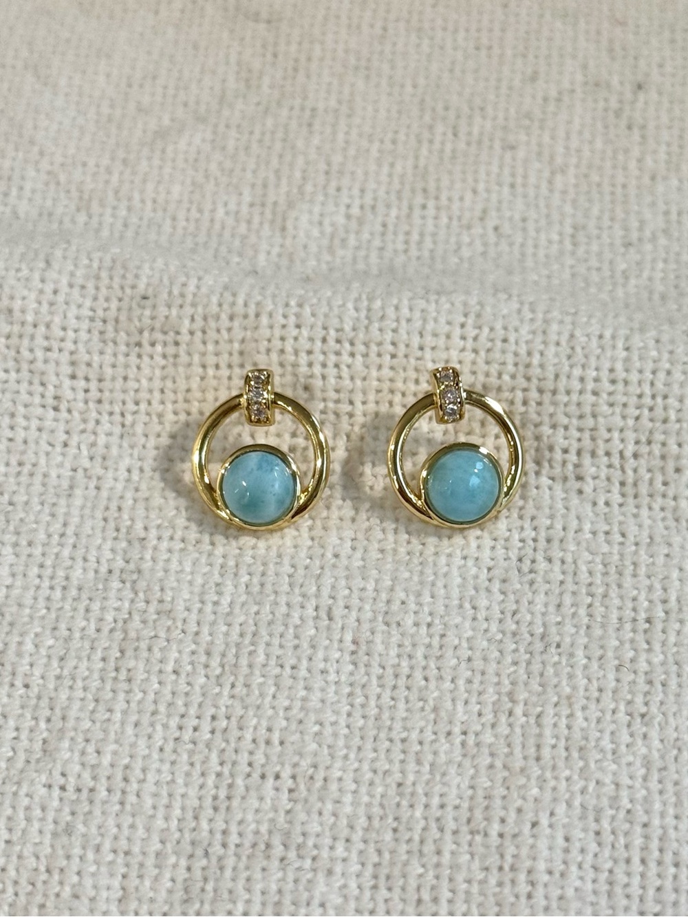 Gold Plated Stud Earrings with Larimar Stone